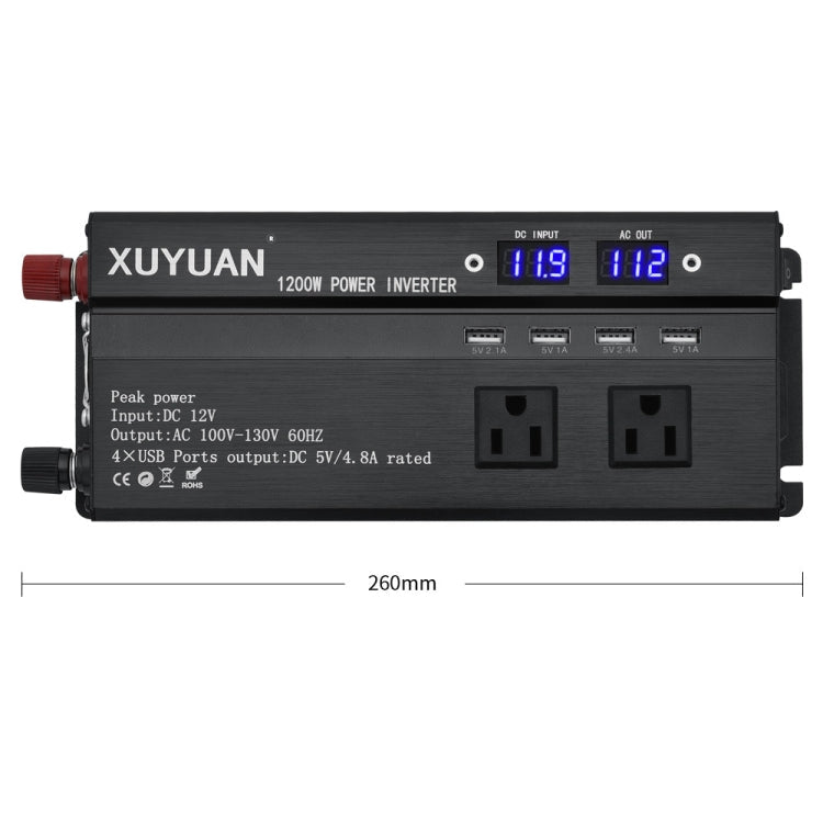 XUYUAN 1200W Car Inverter with LED Display Converter, US Plug