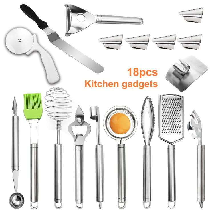 18 in 1 Kitchen Gadget Set Stainless Steel Whisk Silicone Oil Whisk Pizza Cutter - Reluova