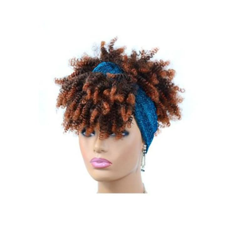 Headscarf Wig Black Gradient Small Curly Wig Explosive Headgear Reluova