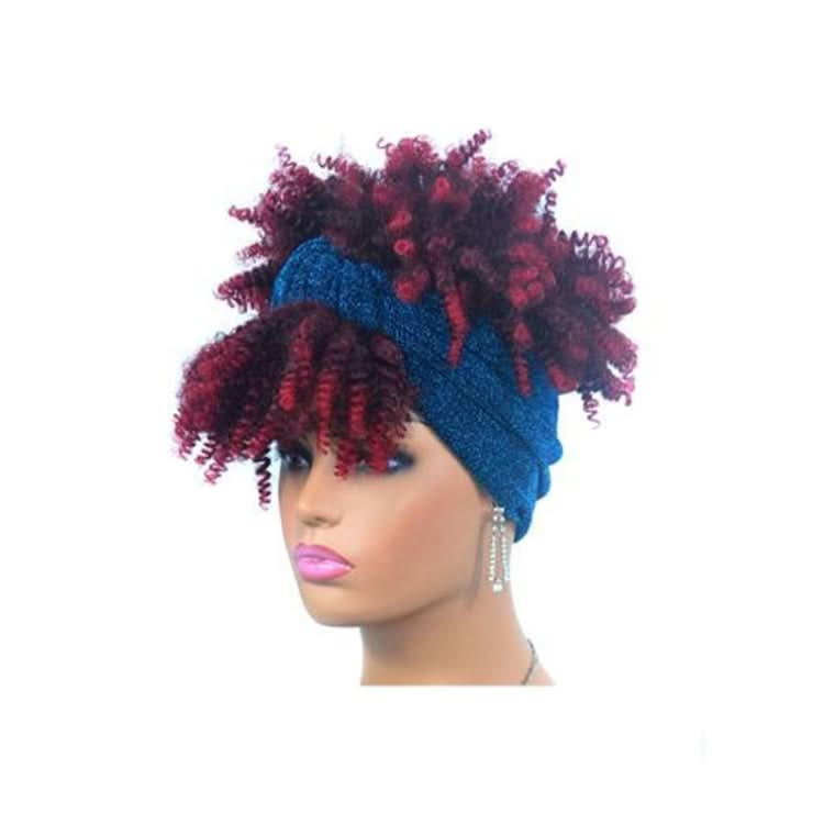 Headscarf Wig Black Gradient Small Curly Wig Explosive Headgear Reluova