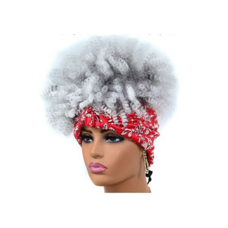 Headscarf Wig Black Gradient Small Curly Wig Explosive Headgear Reluova