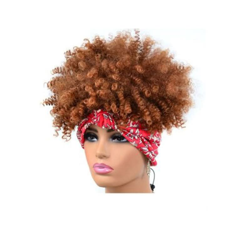 Headscarf Wig Black Gradient Small Curly Wig Explosive Headgear Reluova