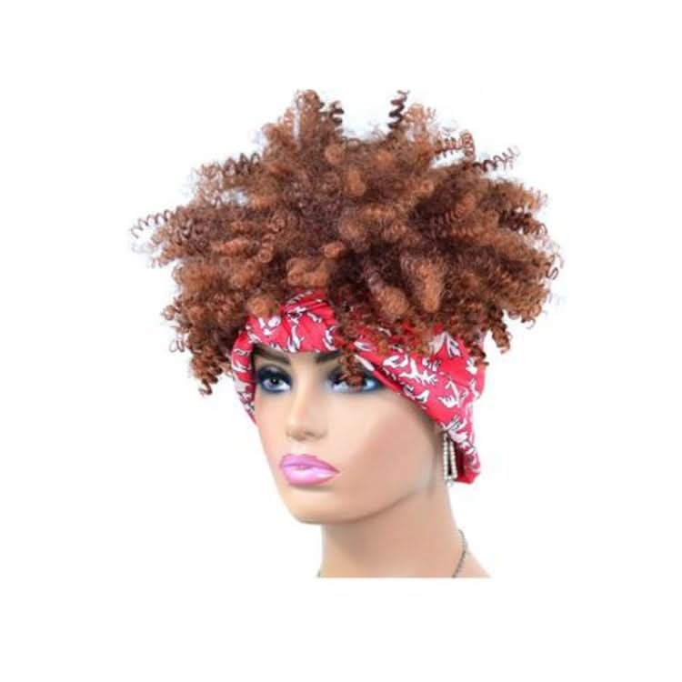 Headscarf Wig Black Gradient Small Curly Wig Explosive Headgear Reluova