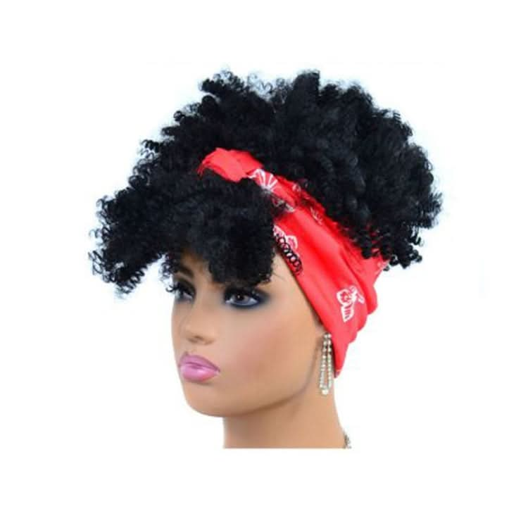 Headscarf Wig Black Gradient Small Curly Wig Explosive Headgear Reluova