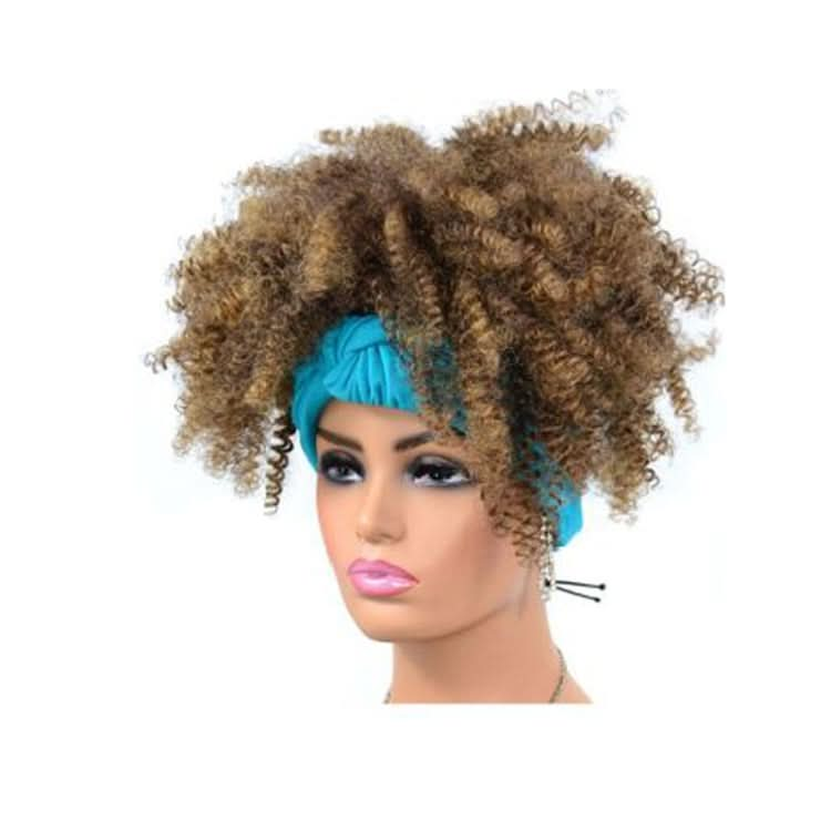 Headscarf Wig Black Gradient Small Curly Wig Explosive Headgear Reluova