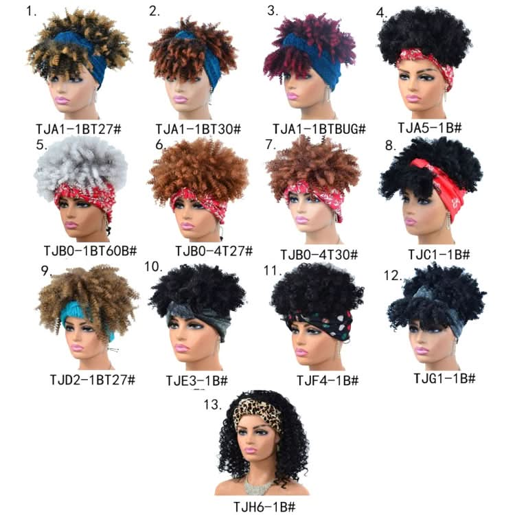 Headscarf Wig Black Gradient Small Curly Wig Explosive Headgear Reluova