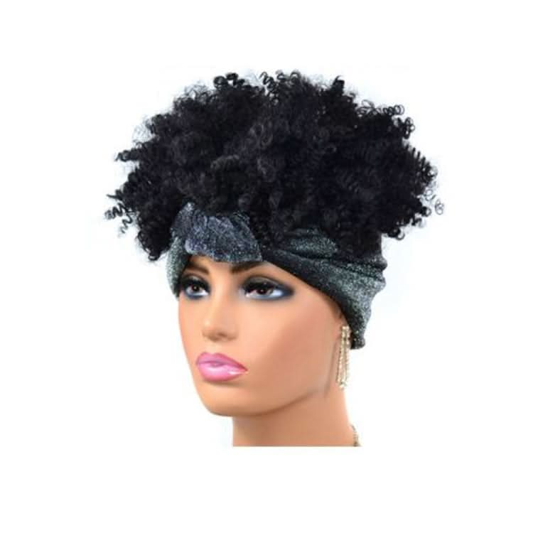 Headscarf Wig Black Gradient Small Curly Wig Explosive Headgear Reluova