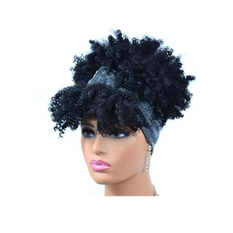 Headscarf Wig Black Gradient Small Curly Wig Explosive Headgear Reluova