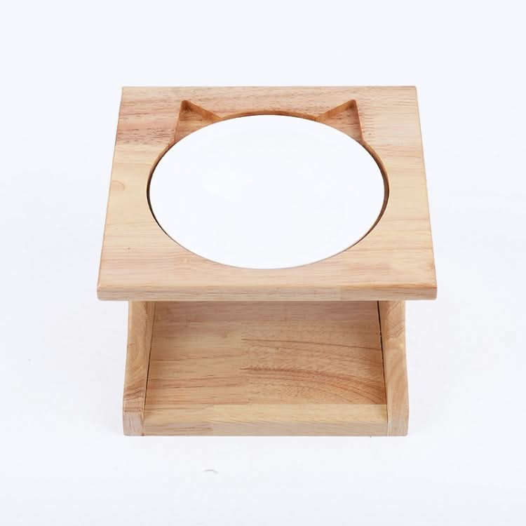 Oak Cat Bowl Rack Inclined Anti-Choking Ceramic Cat Bowl - Reluova