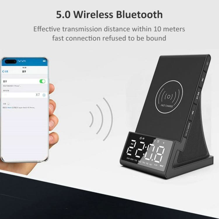 X7 Multifunctional Wireless Charging Bluetooth Speaker with Alarm Clock & Radio & Remote Control