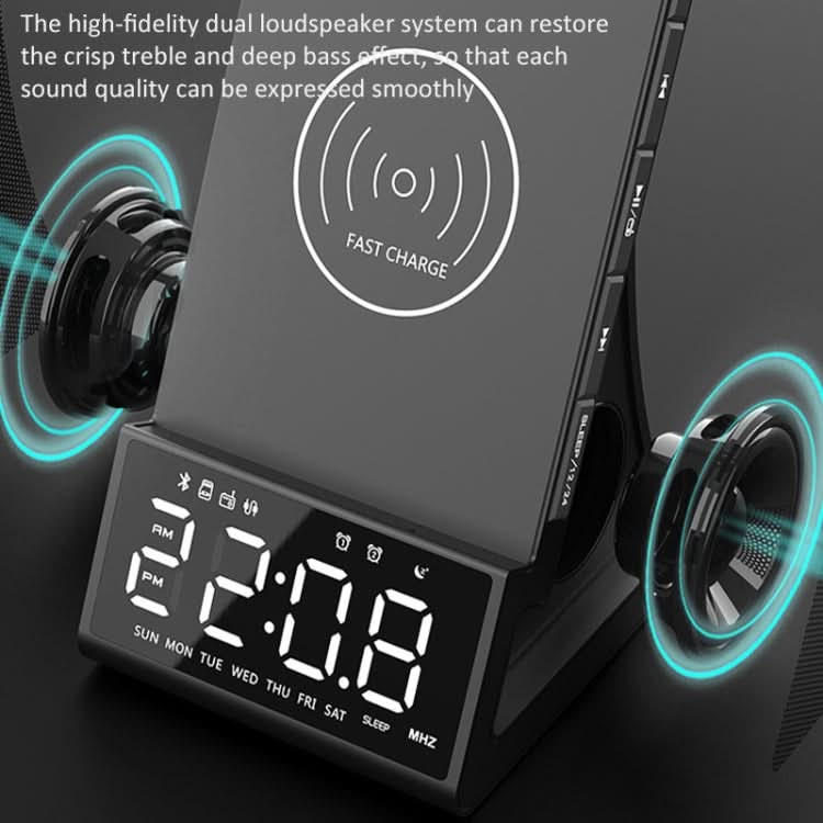 X7 Multifunctional Wireless Charging Bluetooth Speaker with Alarm Clock & Radio & Remote Control