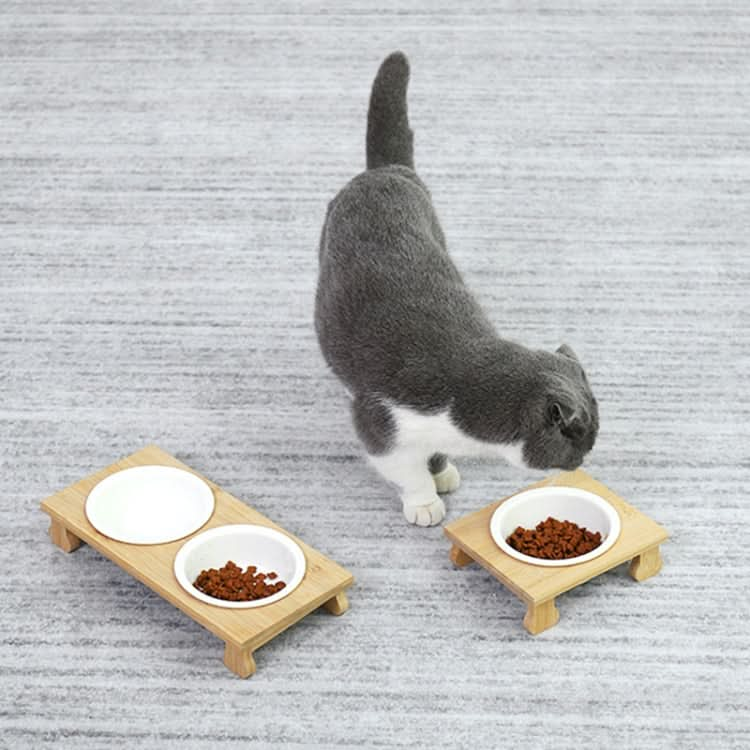 Bamboo And Wood Ceramic Cat Bowl Pet Supplies - Reluova