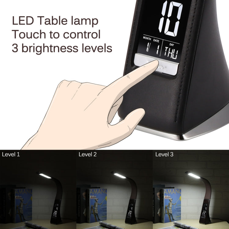 U2 5W 3-Level Dimmable LED Leather Texture Desk Lamp With Temperature/Clock/Calendar Display My Store