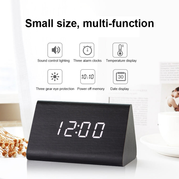 Mute Luminous Electronic Clock Wooden Sound Control Small Triangle Alarm Clock My Store