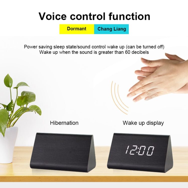 Mute Luminous Electronic Clock Wooden Sound Control Small Triangle Alarm Clock My Store