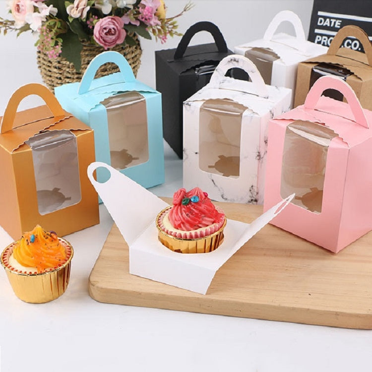 30 PCS Transparent Window 1 Piece Cardboard Portable Cup Cake Box Mousse Pastry Box