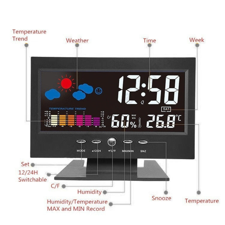 8082T Weather Forecast Clock LED Color Screen Perpetual Calendar Temperature And Humidity Intelligent Voice Control Electronic Alarm Cloc,Specification: My Store