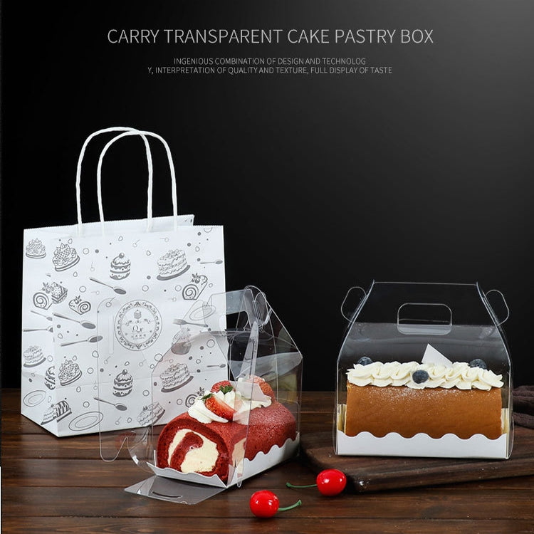 50 Pieces Portable Long Cake Roll Transparent Box Pastry Baking Packaging Box My Store