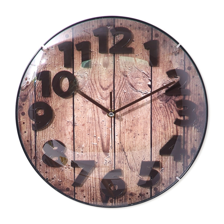 Simple Retro Imitation Wood Grain Three-dimensional Digital Round Wall Clock My Store