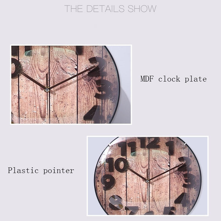 Simple Retro Imitation Wood Grain Three-dimensional Digital Round Wall Clock My Store