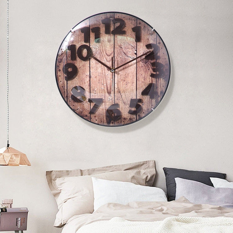 Simple Retro Imitation Wood Grain Three-dimensional Digital Round Wall Clock My Store