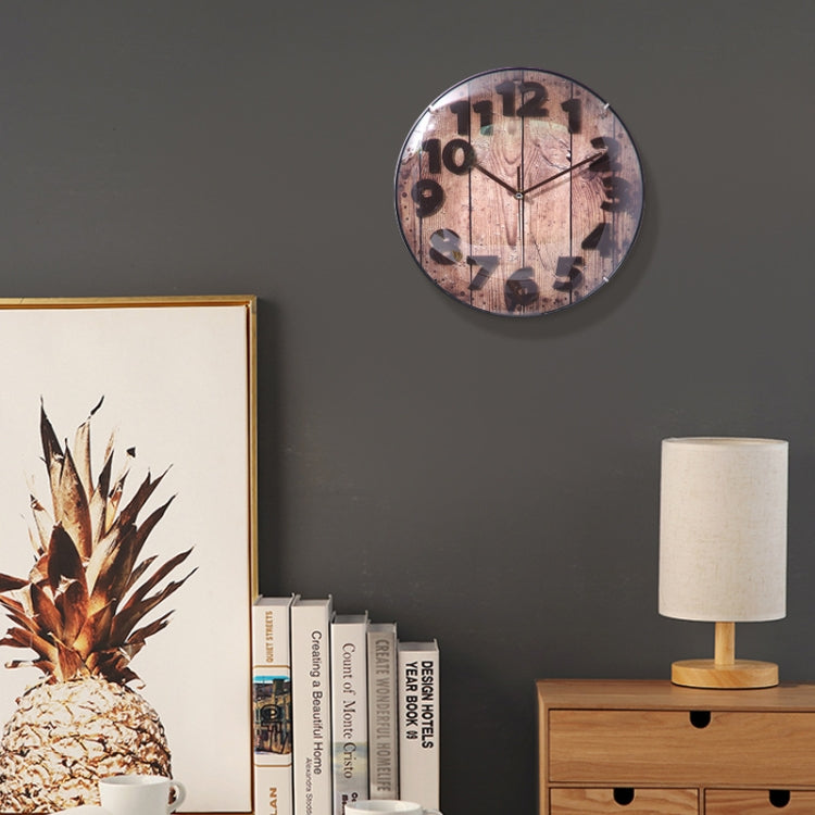 Simple Retro Imitation Wood Grain Three-dimensional Digital Round Wall Clock My Store