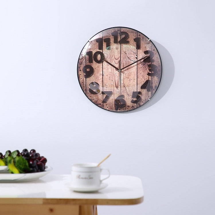 Simple Retro Imitation Wood Grain Three-dimensional Digital Round Wall Clock My Store