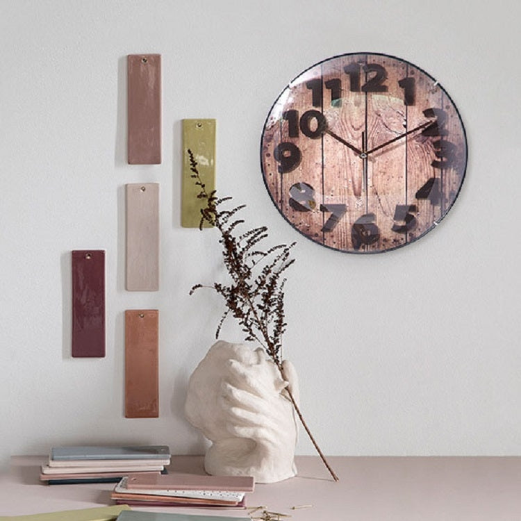 Simple Retro Imitation Wood Grain Three-dimensional Digital Round Wall Clock My Store