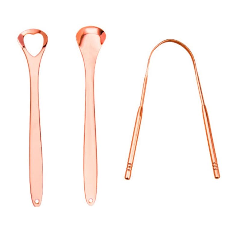 Tongue Cleaner Bad Breath Stainless Steel Cleaning Brush Tongue Scraper + Two-piece Set (Rose Gold ) Reluova