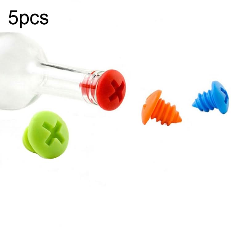 5pcs Screw Shape Red Wine Preservation Silicone Bottle Stopper Random Colour Delivery - Reluova