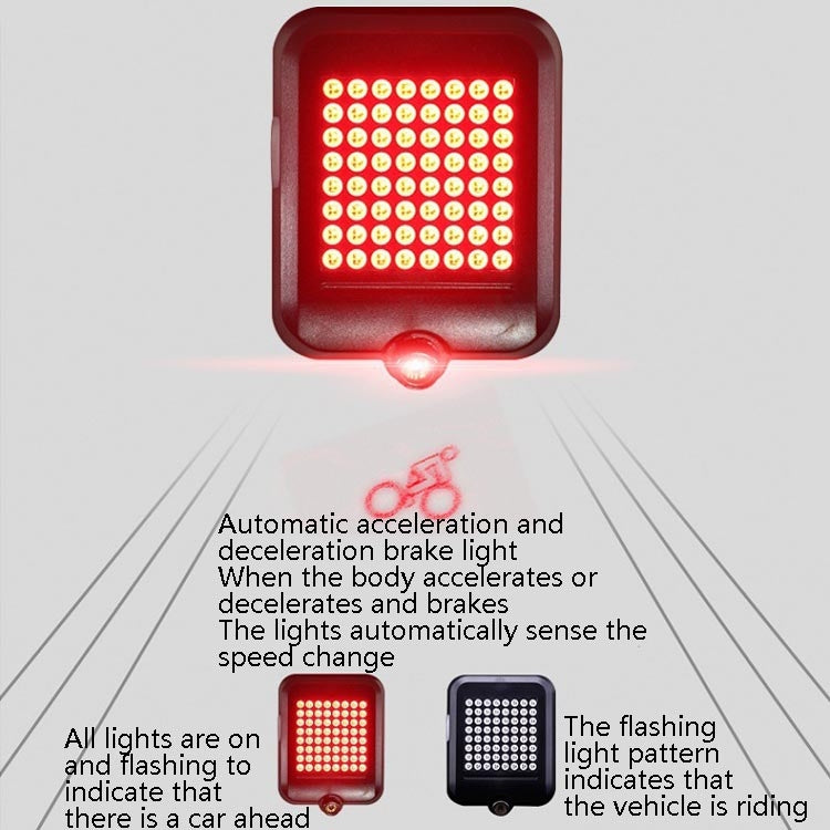 Intelligent Steering Brake Tail Light USB Rechargeable Bicycle Light Cycling Warning Safety Light Reluova