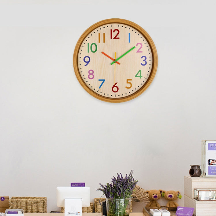 12 Inch Living Room Creative Color Wood Grain Wall Clock Quartz Clock  Classroom Children  Personality Wall  Clock