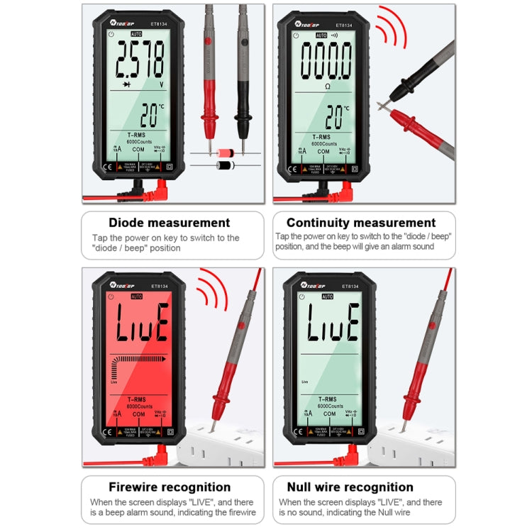 TOOLTOP ET8134 4.7 Inch LCD Full-Screen Multimeter With Color Change Alarm Function