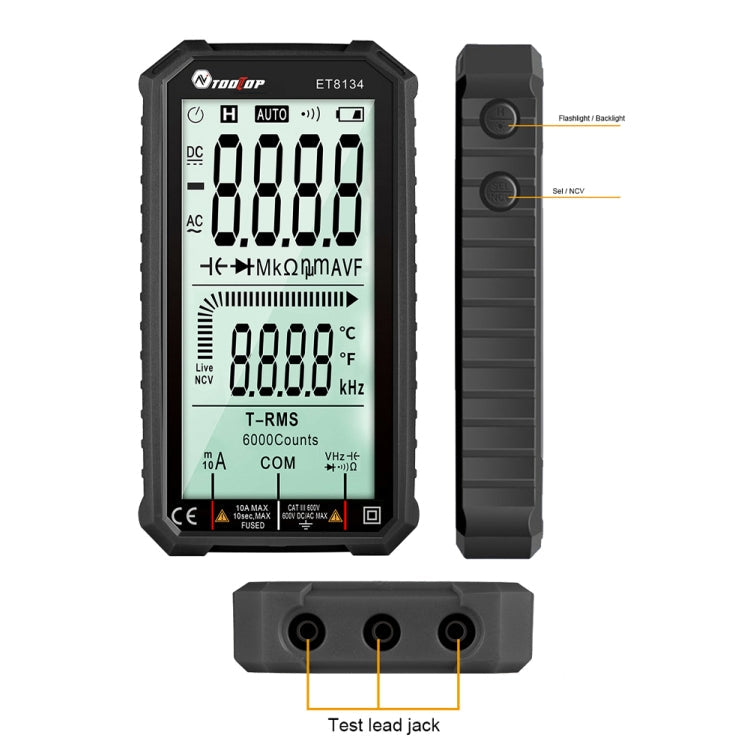 TOOLTOP ET8134 4.7 Inch LCD Full-Screen Multimeter With Color Change Alarm Function