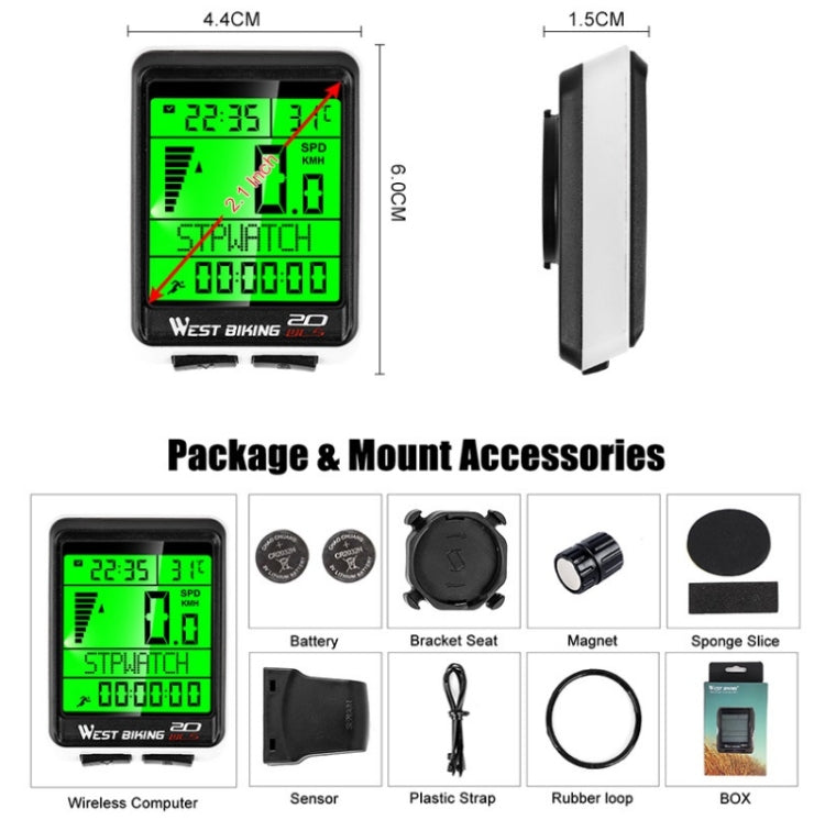 WEST BIKING Mountain Bike Wireless Code Meter Large-Screen Multifunctional Waterproof Speedometer Reluova