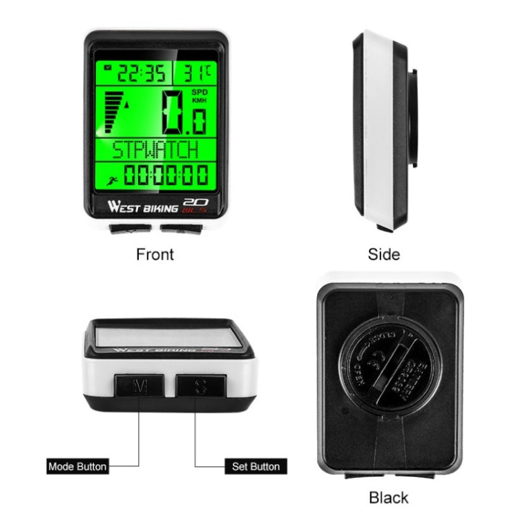 WEST BIKING Mountain Bike Wireless Code Meter Large-Screen Multifunctional Waterproof Speedometer Reluova