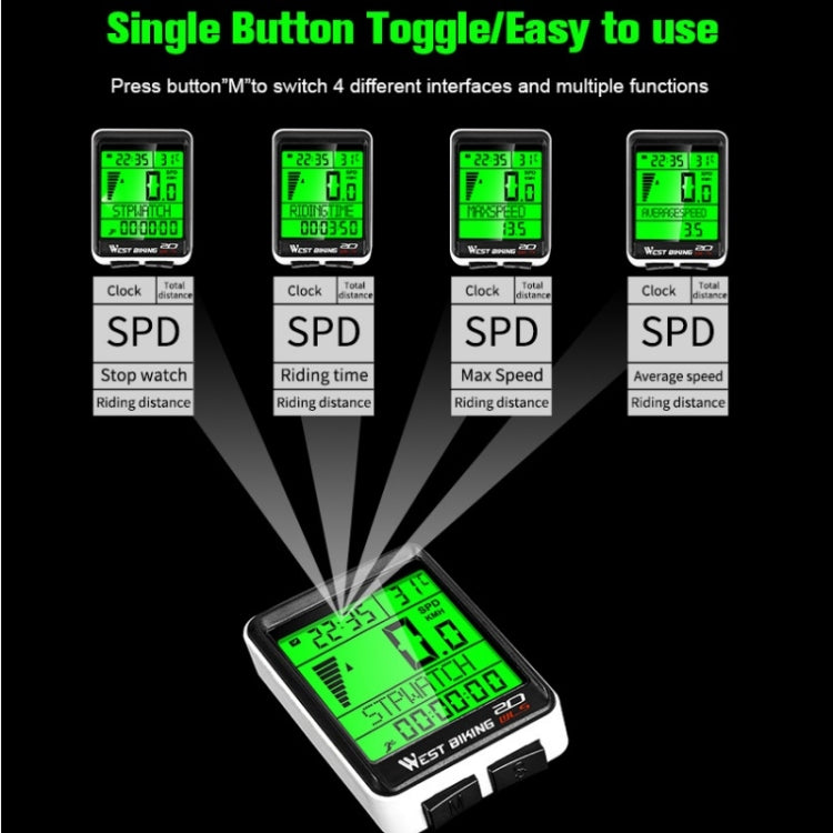 WEST BIKING Mountain Bike Wireless Code Meter Large-Screen Multifunctional Waterproof Speedometer Reluova