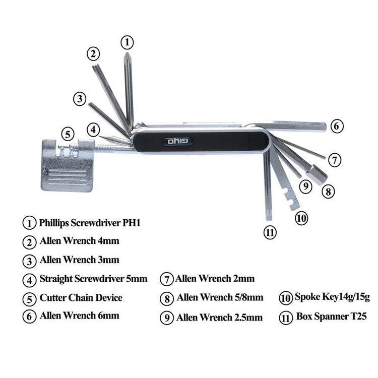 GIYO 13 In 1 Bicycle Repair Combination Tool Multifunctional Mountain Bike Bicycle Repair Tool Reluova