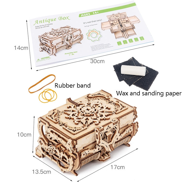 Wooden Machinery Antique Box DIY Gift Gear Rotating Model 3D Assembly Puzzle Educational Toy Reluova