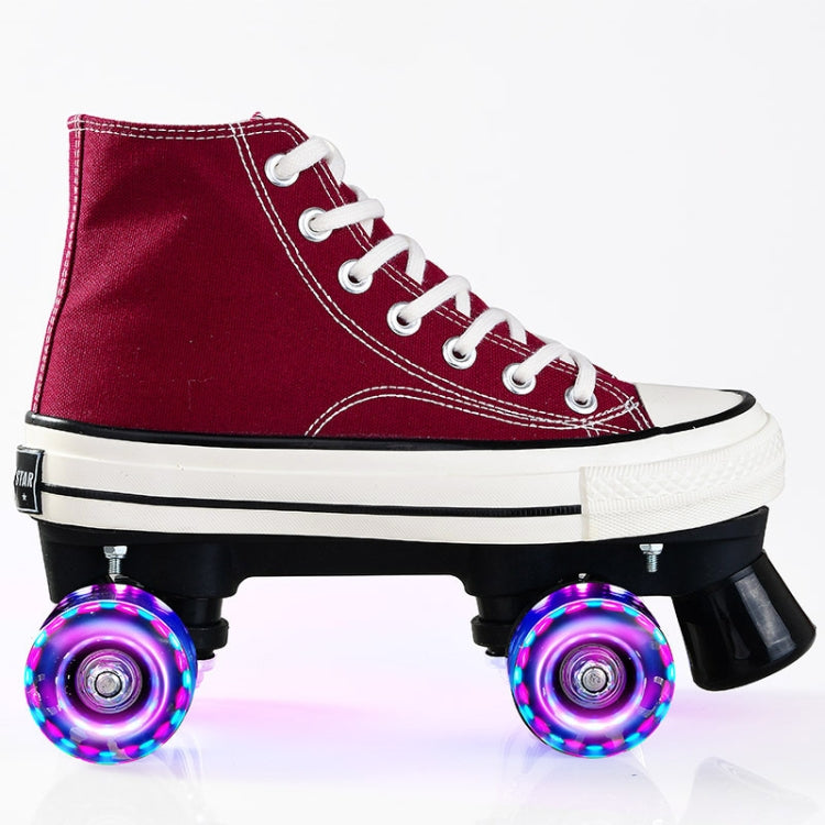 Flash Roller Skates Shoes Adult Children Four-Wheel Canvas Roller Skates Shoes Double Row Roller Skates Shoes, Series 1