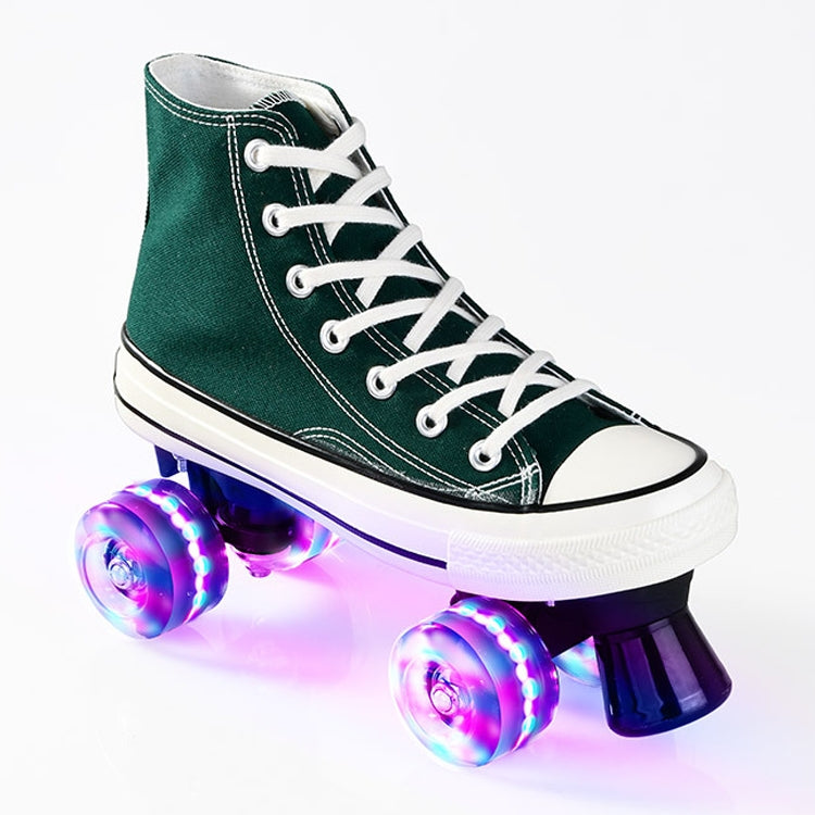 Flash Roller Skates Shoes Adult Children Four-Wheel Canvas Roller Skates Shoes Double Row Roller Skates Shoes, Series 1