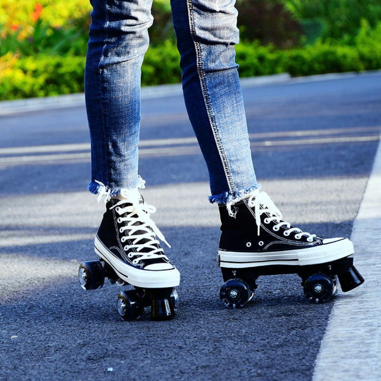 Flash Roller Skates Shoes Adult Children Four-Wheel Canvas Roller Skates Shoes Double Row Roller Skates Shoes, Series 1 Reluova