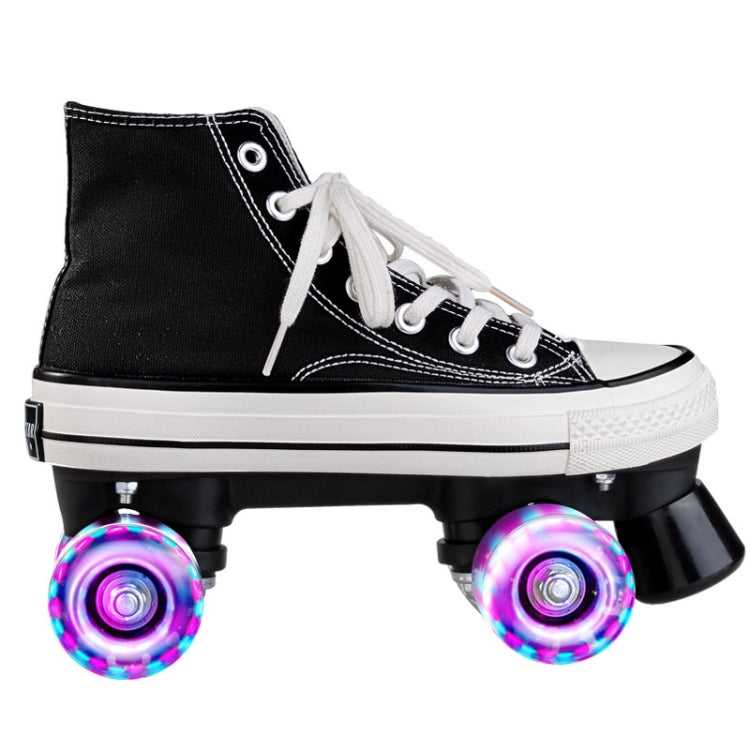 Flash Roller Skates Shoes Adult Children Four-Wheel Canvas Roller Skates Shoes Double Row Roller Skates Shoes, Series 1