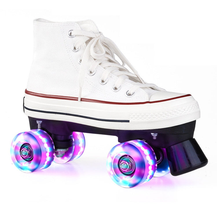 Flash Roller Skates Shoes Adult Children Four-Wheel Canvas Roller Skates Shoes Double Row Roller Skates Shoes, Series 1