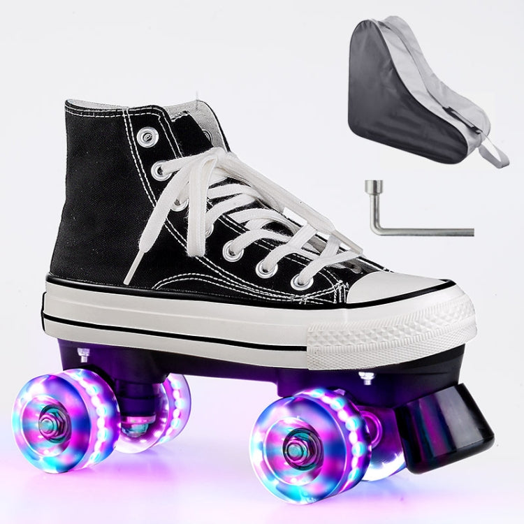 Flash Roller Skates Shoes Adult Children Four-Wheel Canvas Roller Skates Shoes Double Row Roller Skates Shoes, Series 1