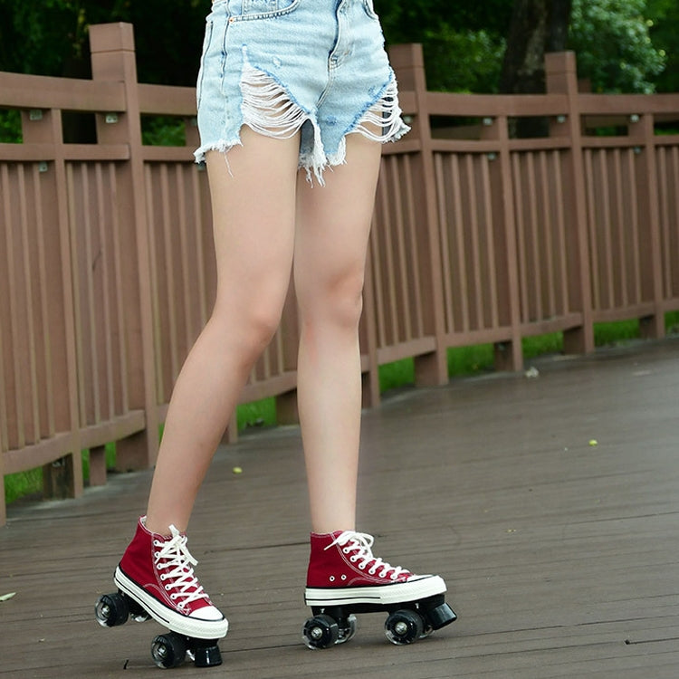 Flash Roller Skates Shoes Adult Children Four-Wheel Canvas Roller Skates Shoes Double Row Roller Skates Shoes, Series 1 Reluova