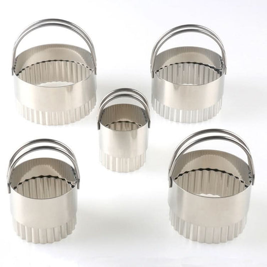 5 in 1 Stainless Steel Circular Wave Pattern Biscuit Cutter Set With Handle Fondant Tool-Reluova