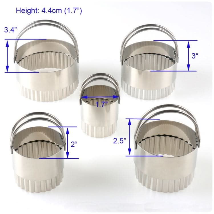 5 in 1 Stainless Steel Circular Wave Pattern Biscuit Cutter Set With Handle Fondant Tool-Reluova