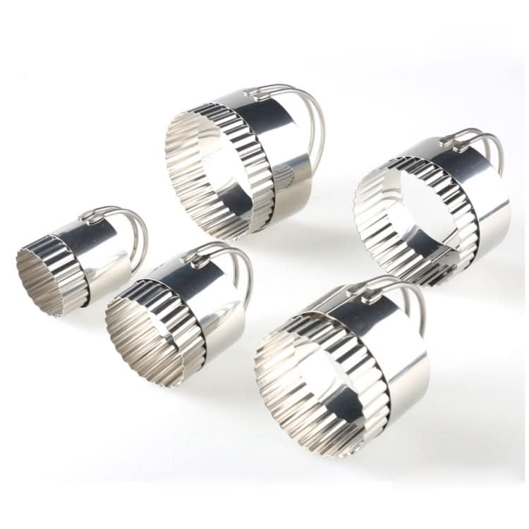 5 in 1 Stainless Steel Circular Wave Pattern Biscuit Cutter Set With Handle Fondant Tool-Reluova