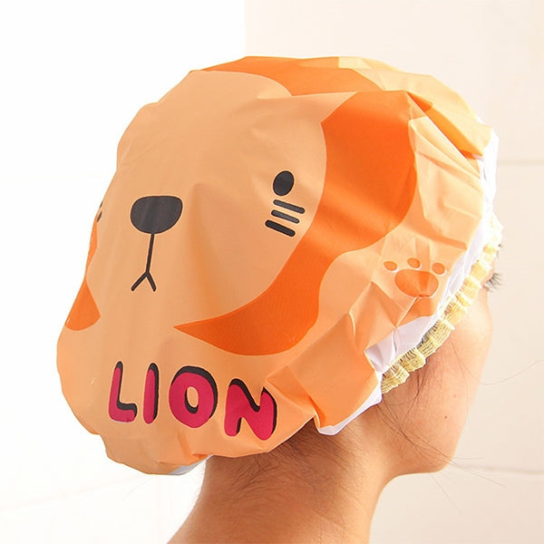 3 PCS Cute Cartoon Shower Bath Cap Saunas Lace Elastic Band Cap Hair Protective Cap